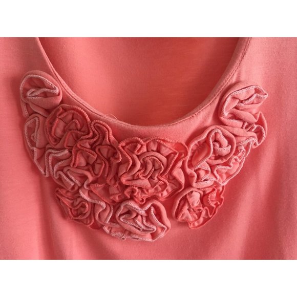 Ruby Rd Shirt Top Blouse Flower Texture Salmon Large 3/4 Sleeves Casual Comfort - Picture 3 of 8